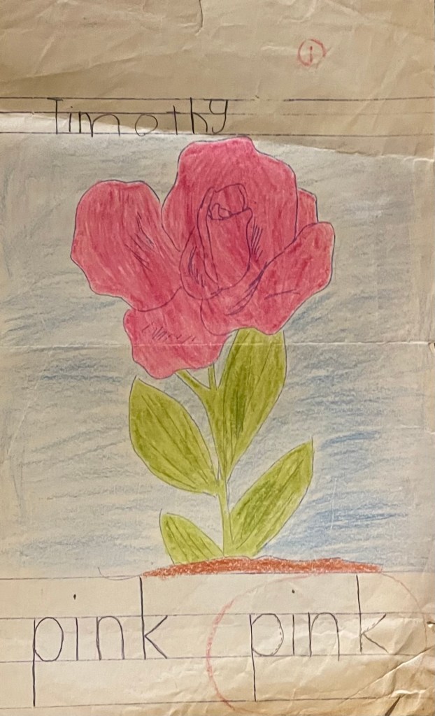 Crayon drawing of pink flower